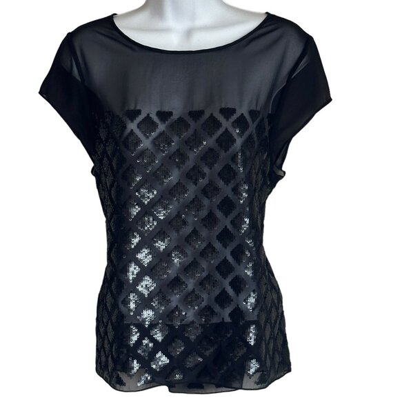 EUC ALL SAINTS Sequined Sheer Mesh Black Blouse - Size 8 - Picture 2 of 8